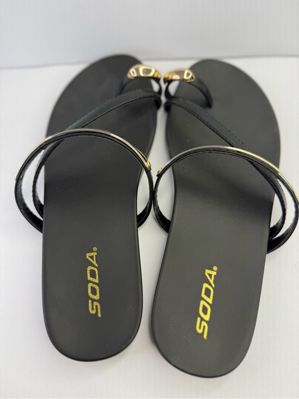Soda Black Women's Thong Sandals with Gold Trim